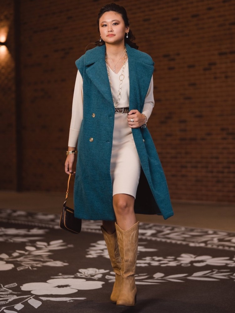 FRNCH Teal Sleeveless Wool Blend Long Vest
